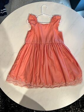 Baby GAP Girls Coral Ruffle-Sleeve Cotton Dress with Eyelet Hem